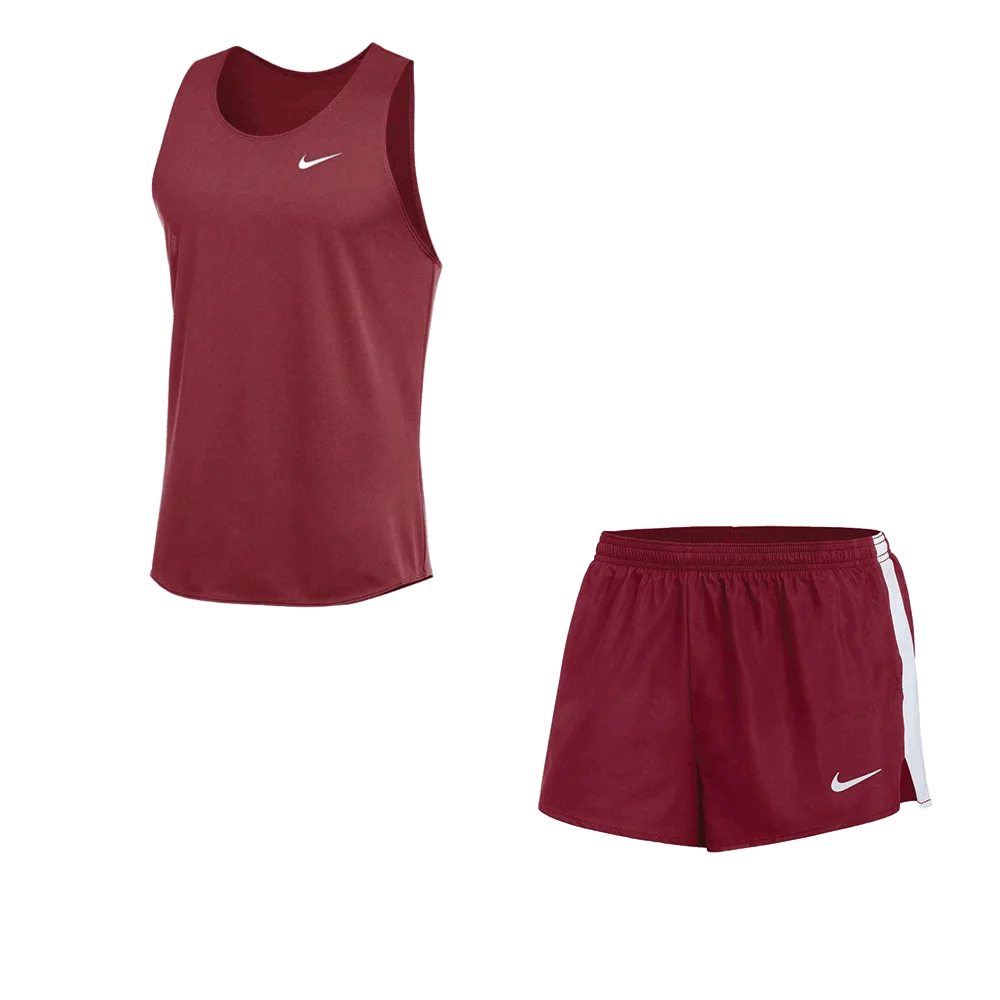 Nike Men's Dri-Fit Stock Fast Set - Singlet and 2IN Short maroon color