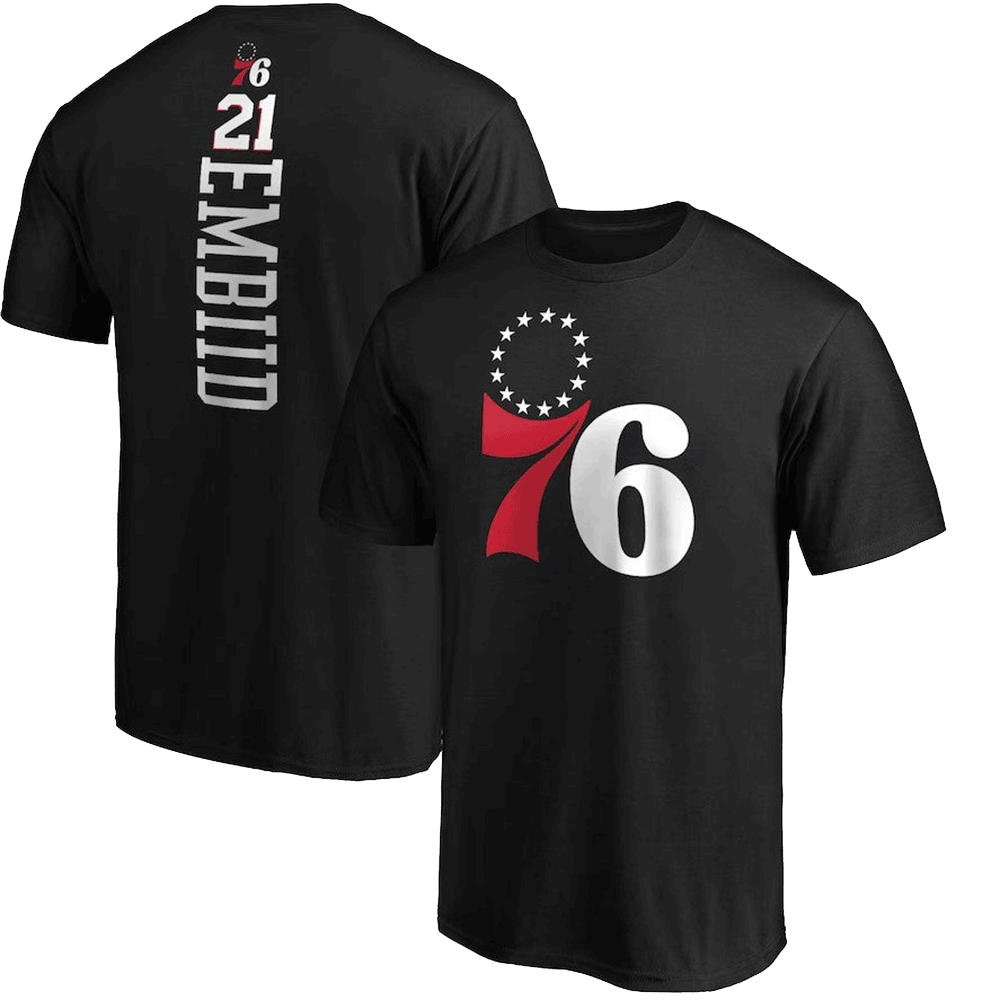 Joel Embiid Philadelphia 76ers Black Playmaker Name & Number T-Shirt
