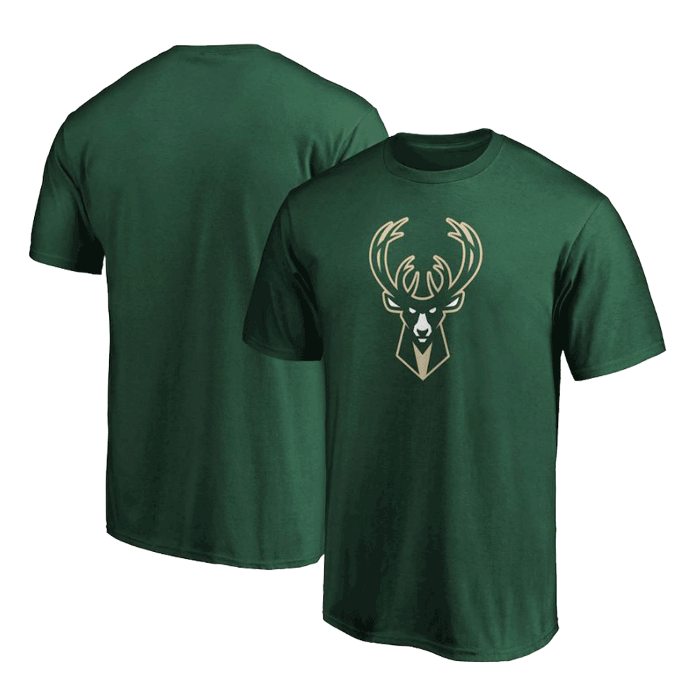 Camiseta verde con el logotipo principal del equipo de los Milwaukee Bucks