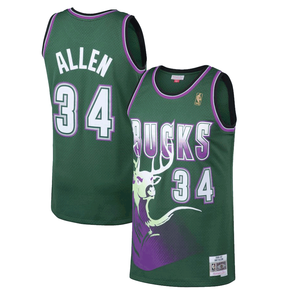 Camiseta Swingman de Ray Allen, Milwaukee Bucks, Mitchell & Ness, verde Hardwood Classics, 1996-97