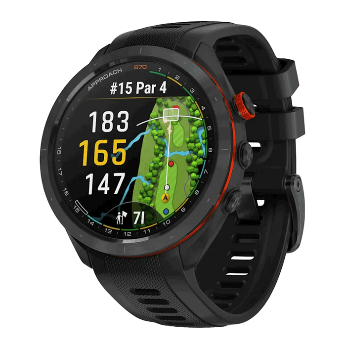 Garmin Approach® S70 47mm Black color 3Quarter front view