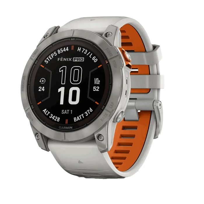 Garmin Fenix 7 X Pro Sapphire Solar (Titanium) White color/Orange 3Quarter front view