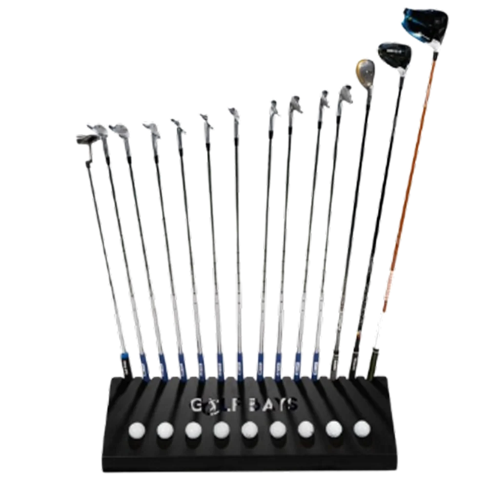 GolfBays Club Display Rack, Holds 14 Clubs & 9 Golf Balls , Indoor Golf Storage