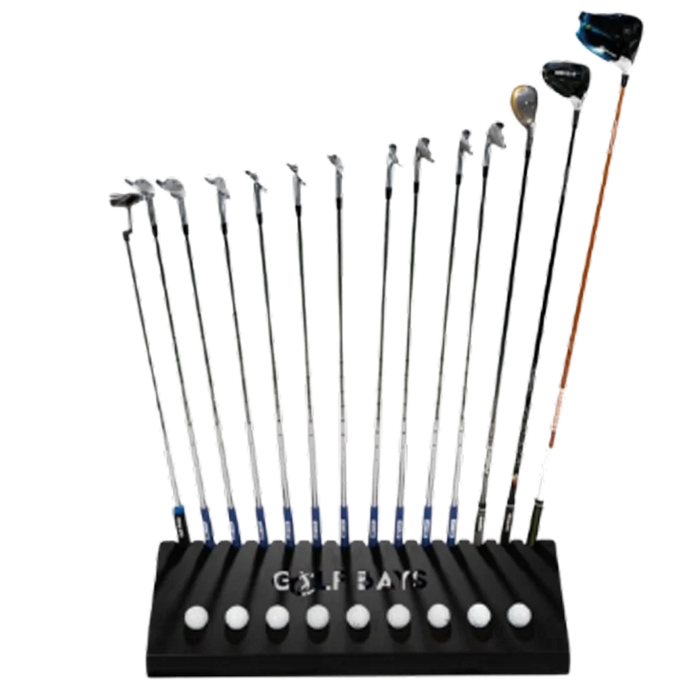 GolfBays Club Display Rack, Holds 14 Clubs & 9 Golf Balls , Indoor Golf Storage