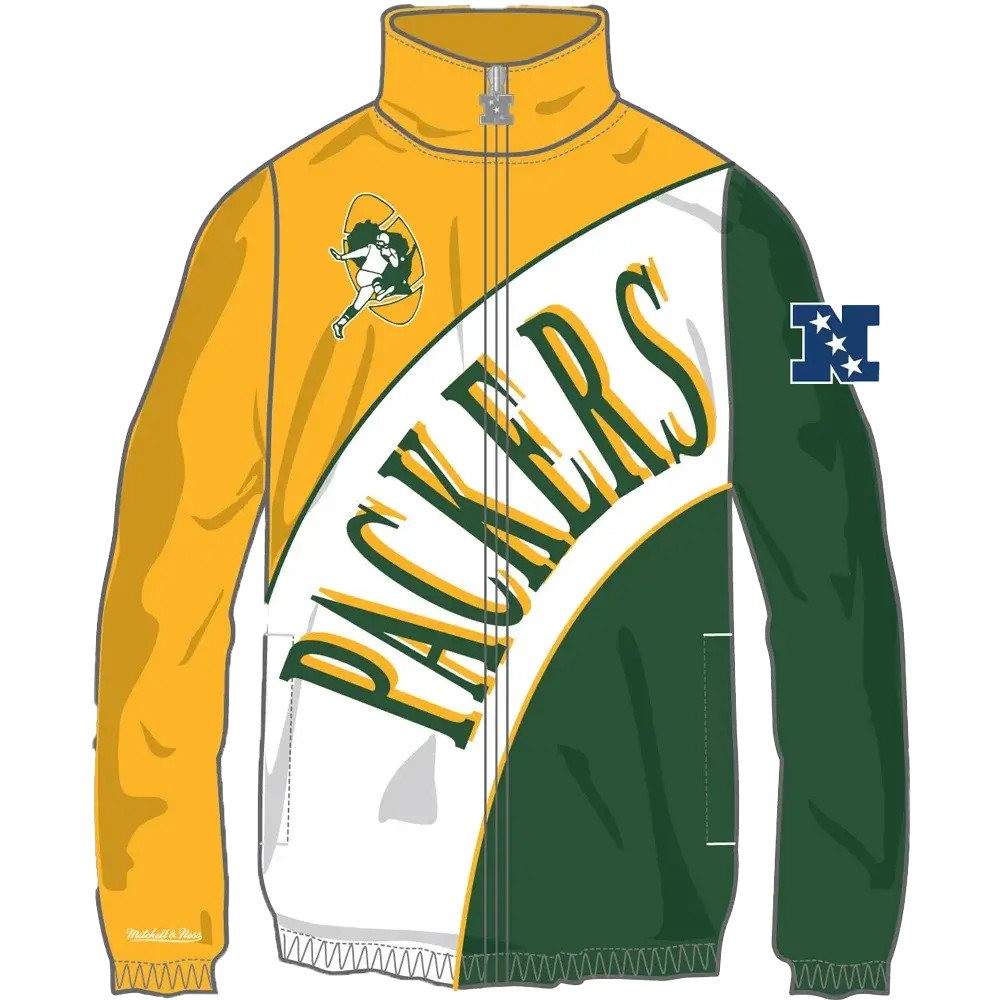 Cortavientos retro arqueado con forro de los Green Bay Packers de Mitchell & Ness