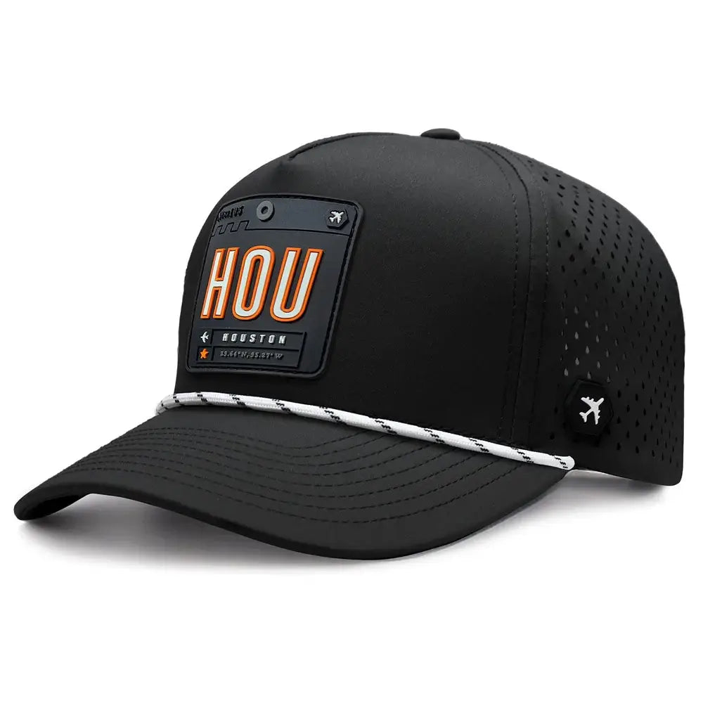 HOU - Houston Revolve Performance Hat Black/White rope color 3Quarter front view
