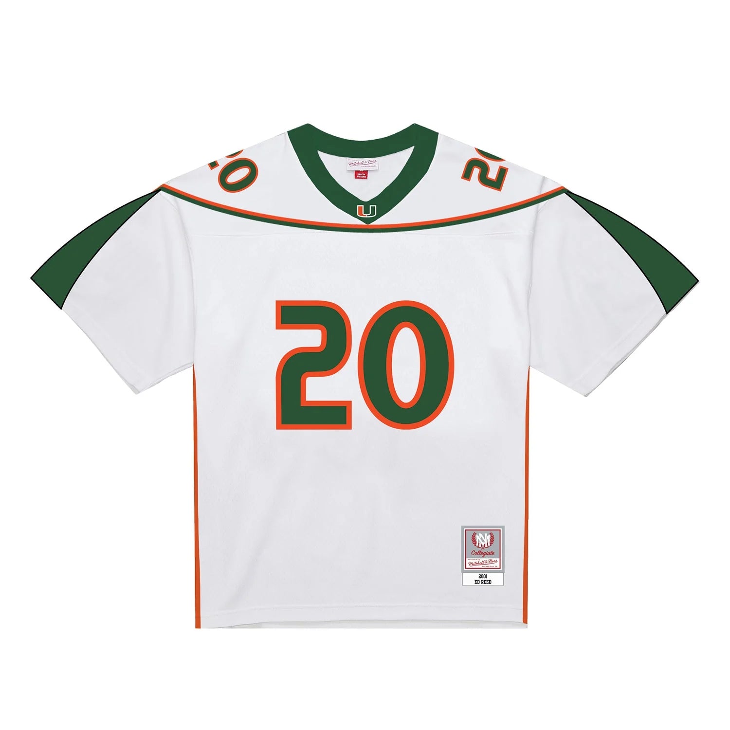 Mitchell & Ness 2001 NCAA Miami Hurricanes Ed Reed White Football Jersey