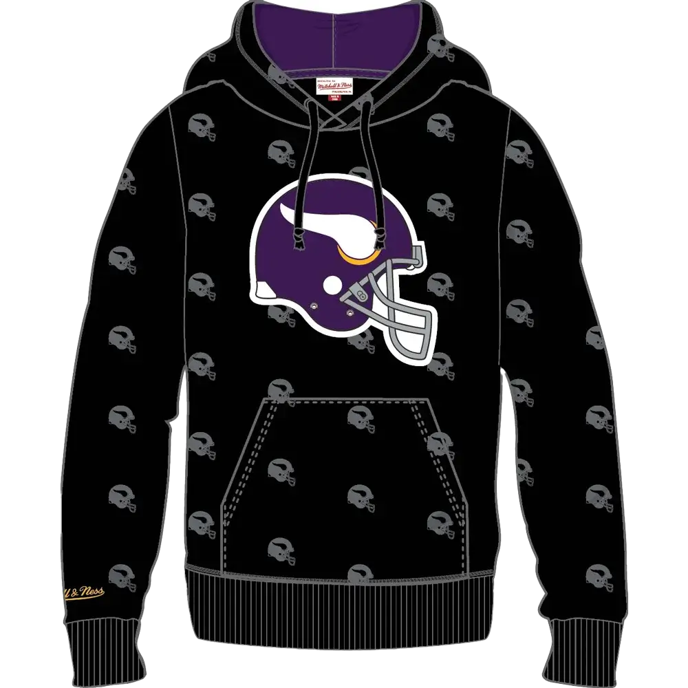Sudadera con capucha de forro polar con estampado integral de los Minnesota Vikings de Mitchell & Ness