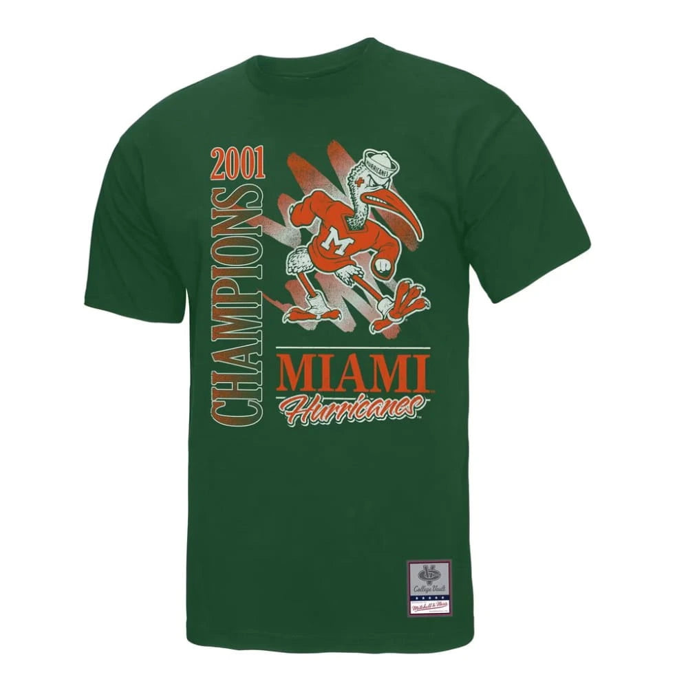 Mitchell & Ness Men's Green Miami Hurricanes Retro Brush Mineral Wash T-Shirt green