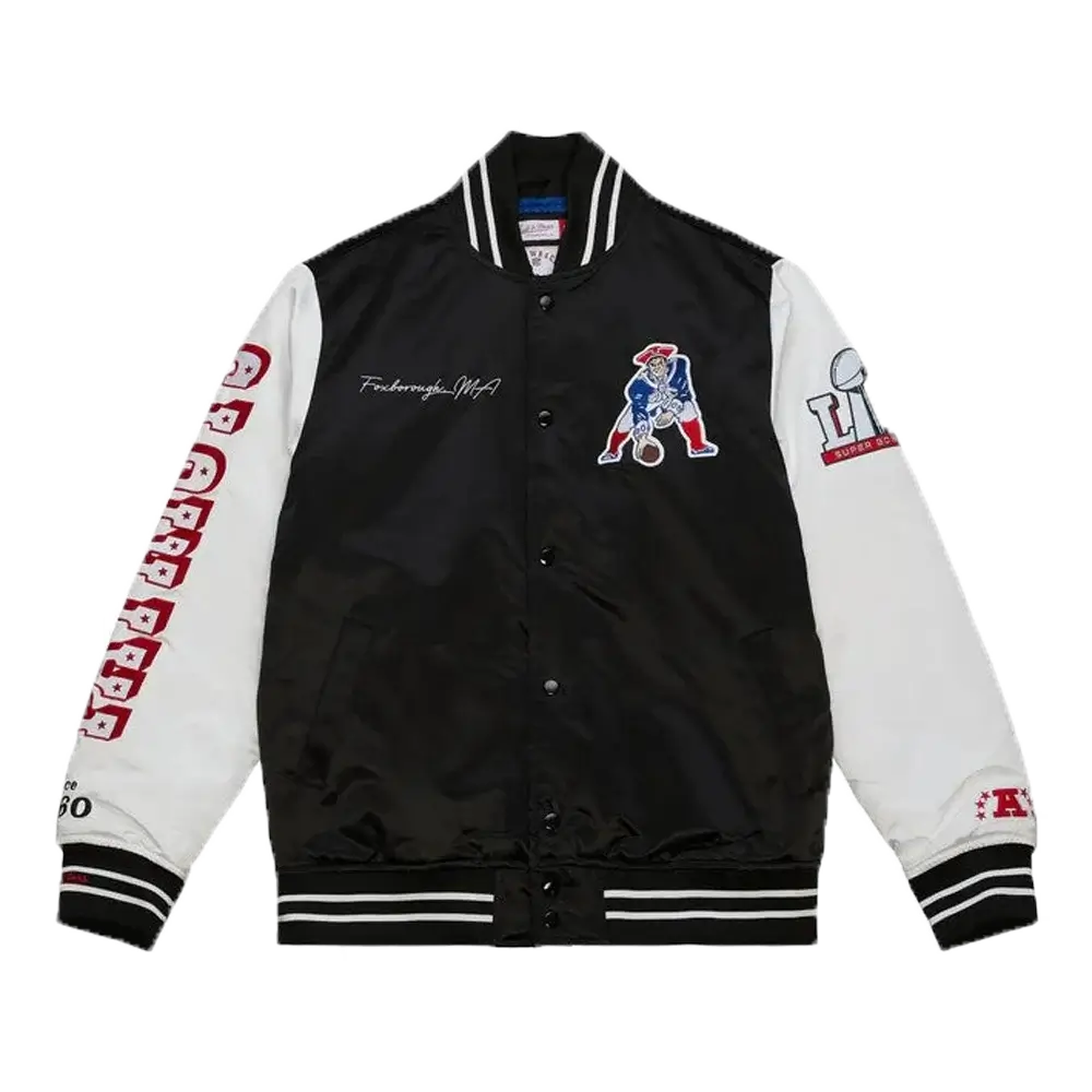 New England Patriots Mitchell & Ness Team Origins Varsity Satin Jacket Black color