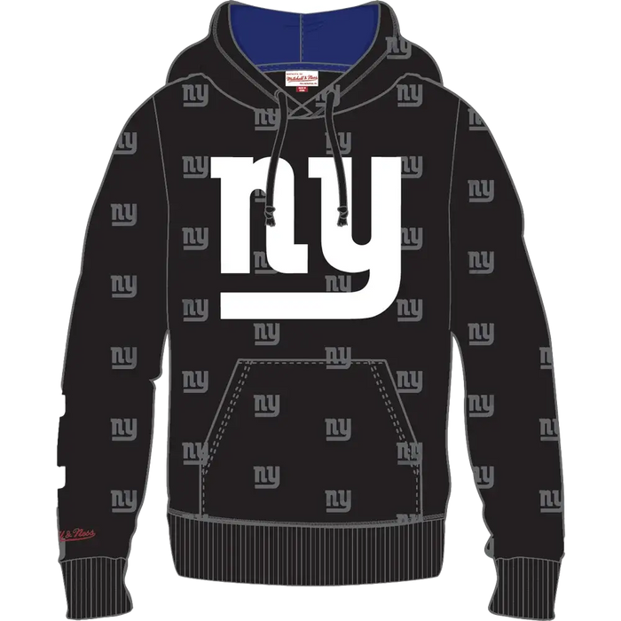 New York Giants Mitchell & Ness All Over Print Fleece Hoodie black color