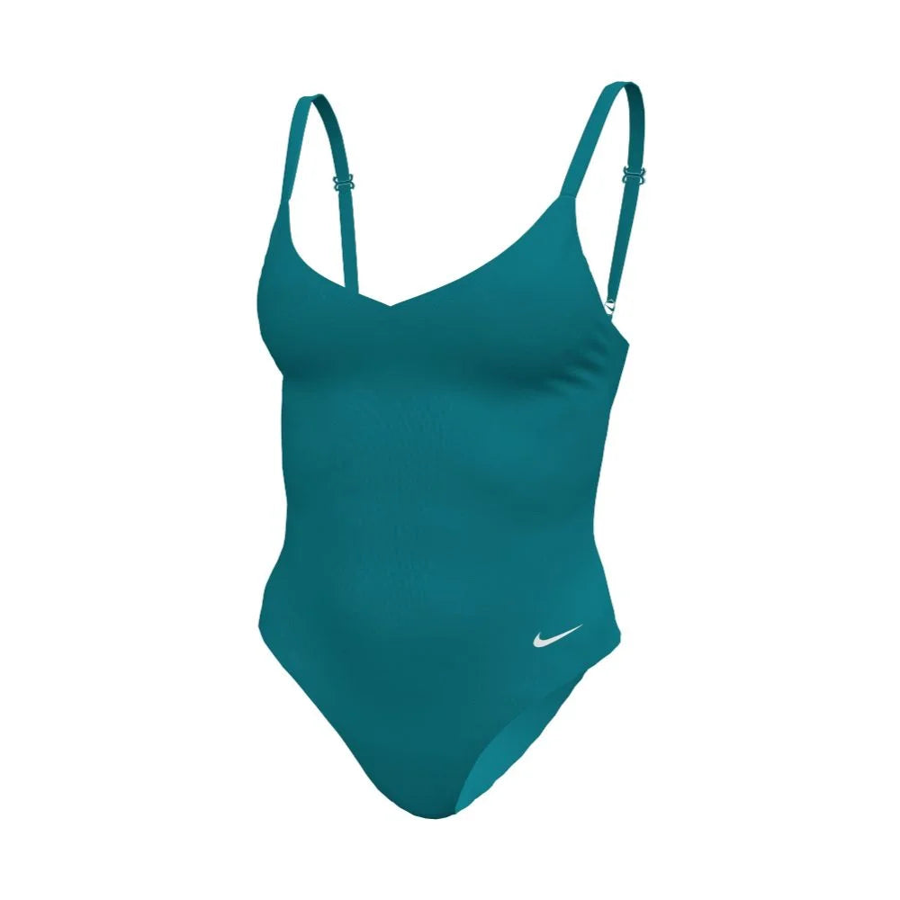 Nike Swim Women's Essential V-Neck One Piece Green color