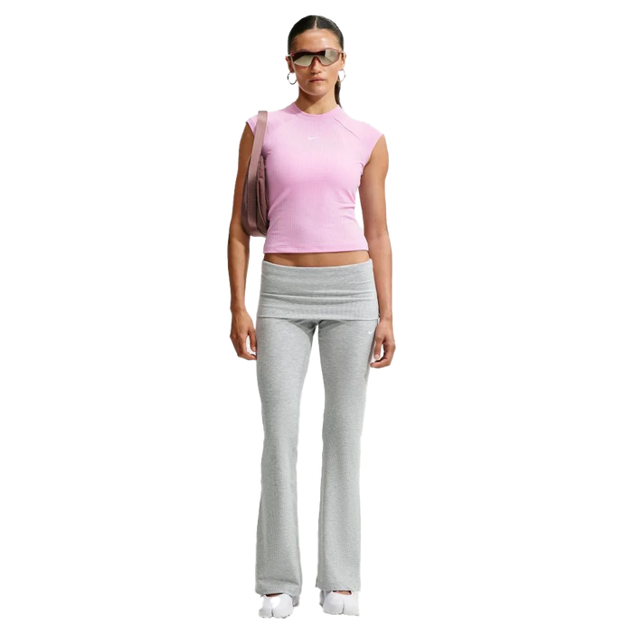 Nike Women's Sportswear Chill Knit Tight Short-Sleeve Ribbed Top Pink Color