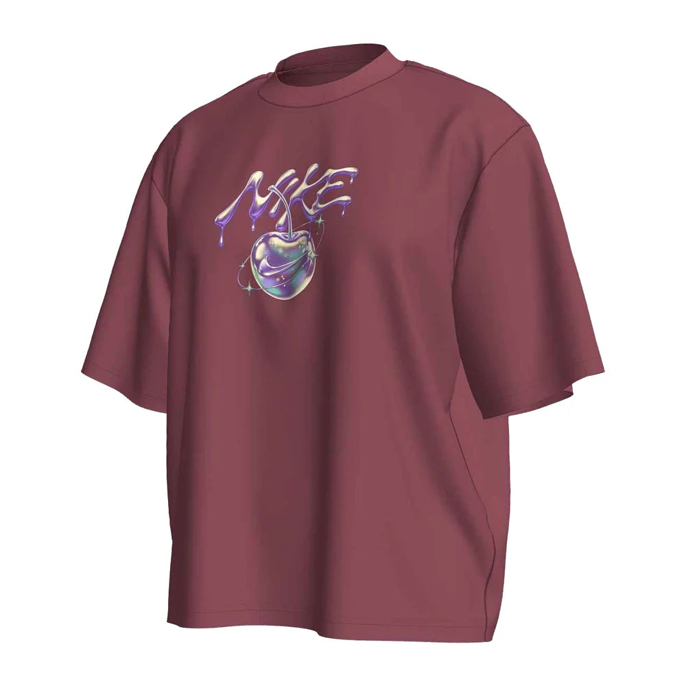 Nike Women's Sportswear Short-Sleeve Cherry Boxy T-Shirt Maroon Color