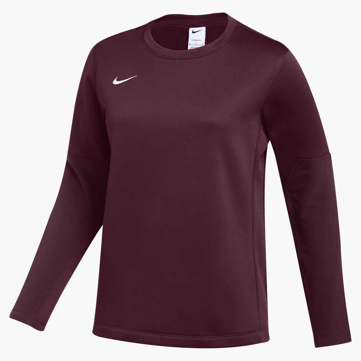 Nike Women's Therma-FIT Long-Sleeve Coach Crew Maroon Color.