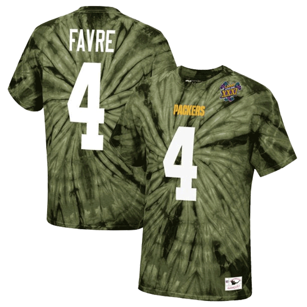 Brett Favre Green Bay Packers Mitchell & Ness Tie-Dye Retired Player Name & Number T-Shirt