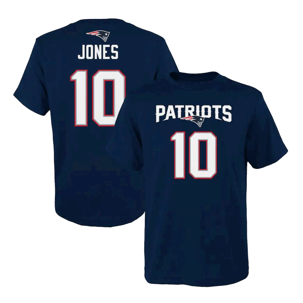 Mac Jones New England Patriots Youth Mainliner Player Name & Number T-Shirt - Navy