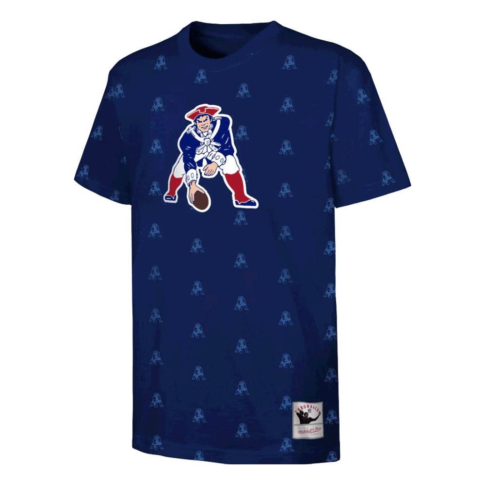 New England Patriots Mitchell & Ness All-Over Print Blue Youth T-Shirt