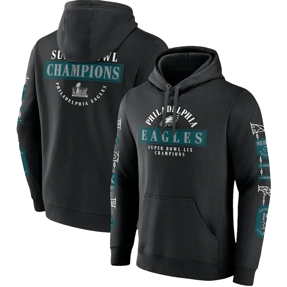 Sudadera negra con capucha de los Philadelphia Eagles, campeones del Super Bowl LIX