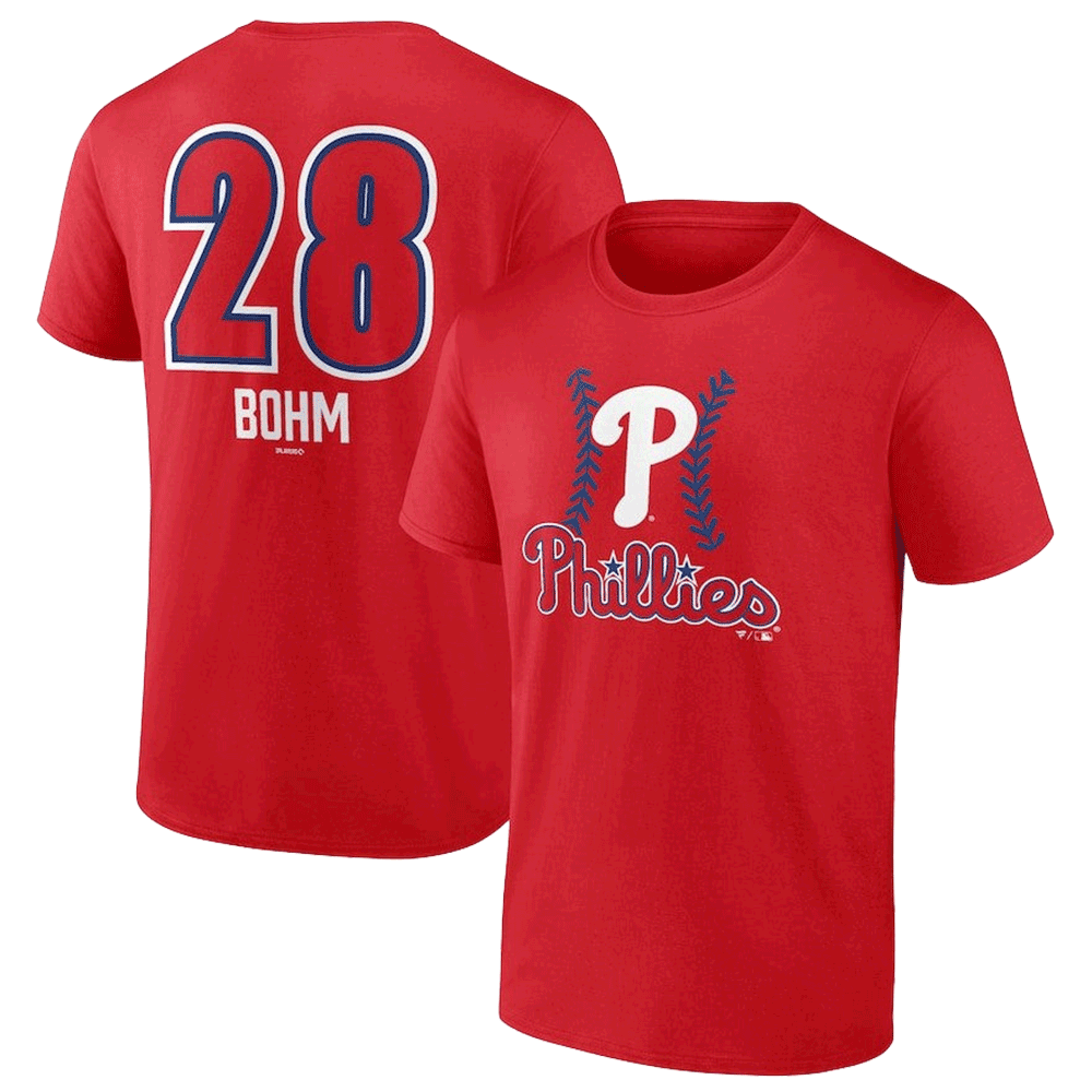 Camiseta roja con nombre y número de jugador de bola rápida de los Philadelphia Phillies de Alec Bohm