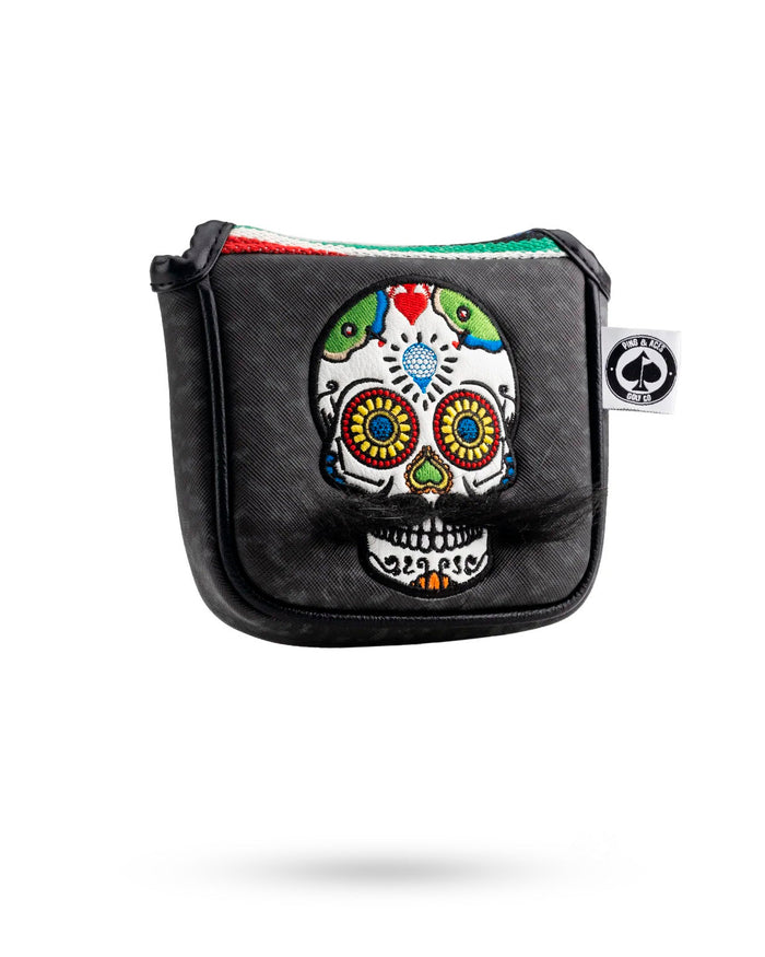 Funda para putter con diseño de calavera de azúcar y bigote, camuflaje gris