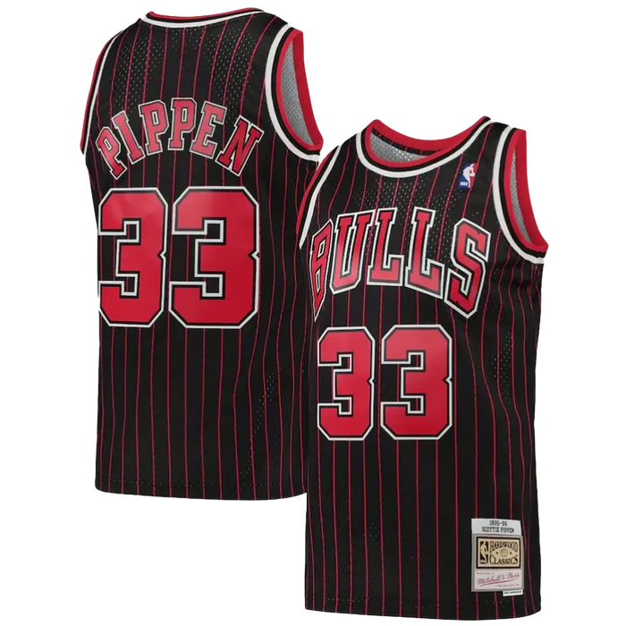 Scottie Pippen Chicago Bulls Mitchell & Ness Black Hardwood Classics 1995-96 Swingman Jersey Maroon color