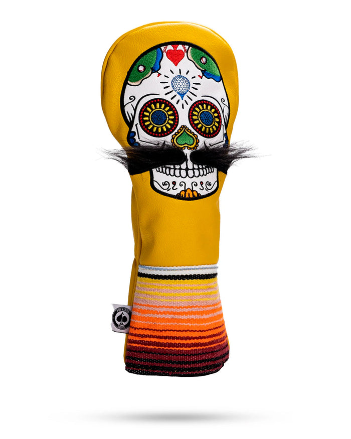 Calavera de azúcar con bigote - Funda de conductor amarilla