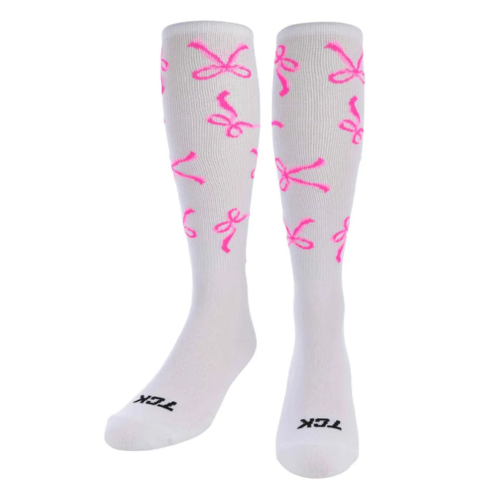 TCK Ribbon Bows Athletic Knee High Socks - Pack of 3 White Color