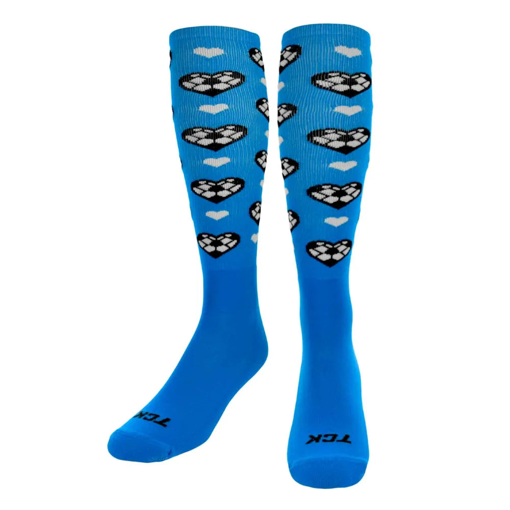 TCK Soccer Ball Hearts Athletic Knee High Socks - Pack of 3 Blue Color