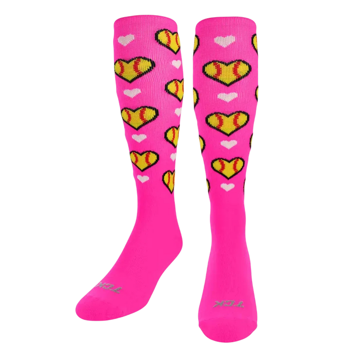 TCK Softball Hearts Athletic Knee High Socks - Pack of 3 Pink Color