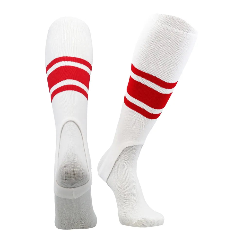 TCK White Stirrups for Softball and Baseball with Stripes - Pack of 3 Red Color