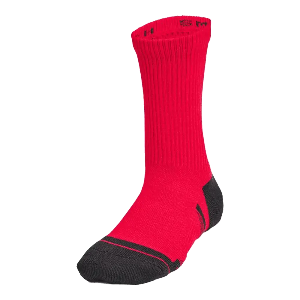UA Kid's Performance Tech 6-Pack Crew Socks Red/Grey Color.