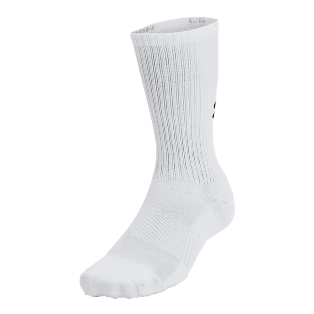 UA Unisex Training Cotton 3-Pack Crew Socks White Color Front View