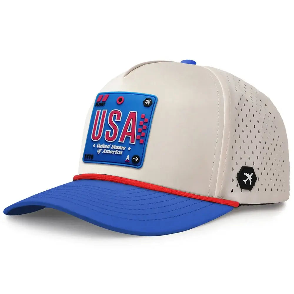 USA Revolve Performance Hat Moonstone/Royal color 3Quarter front view