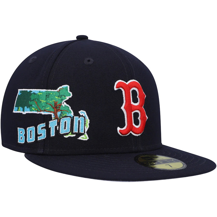 Gorra ajustada Stateview 59Fifty de los Boston Red Sox de New Era para hombre, color azul marino