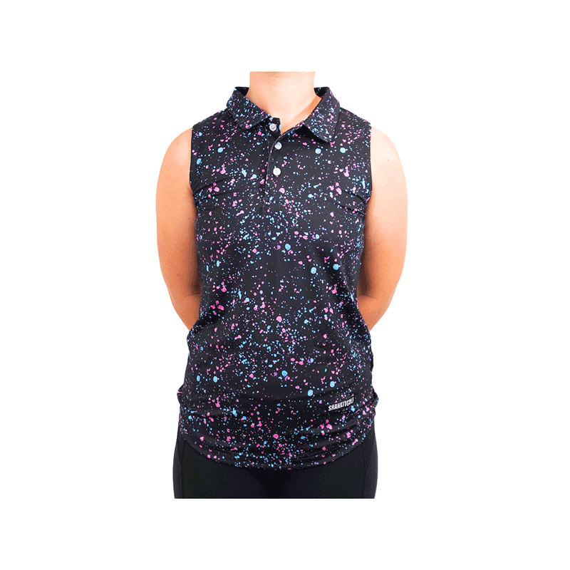 Womens Black Paint Splatter Polo