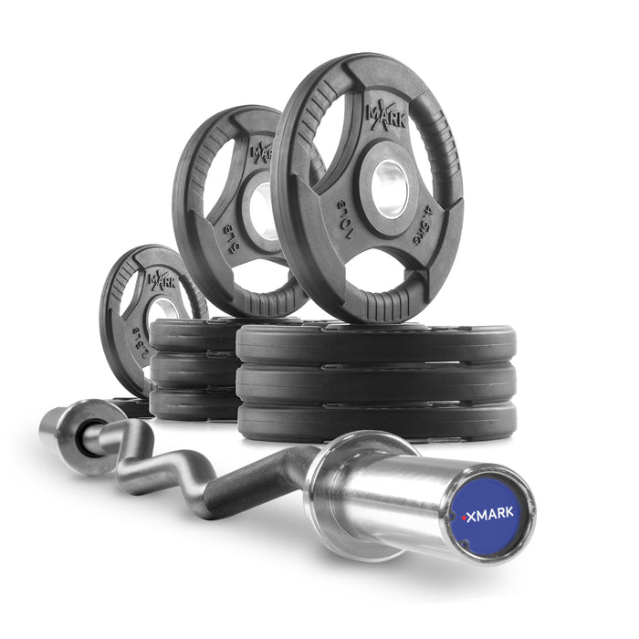 Juegos de discos olímpicos Tri-Grip y barras para curl