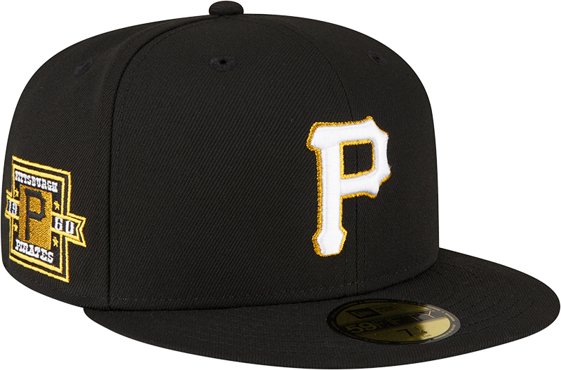 Parche lateral con el logotipo metálico de los Piratas de Pittsburgh de New Era, años 60, talla 59FIFTY ajustada