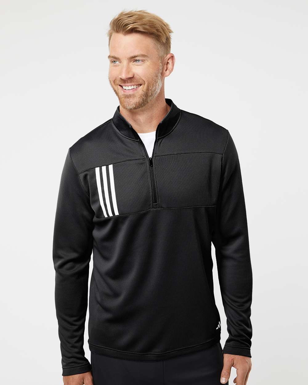 Adidas Men's 3-Stripes Double-Knit Quarter-Zip Pullover