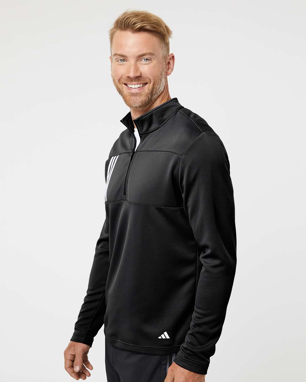 Adidas Men's 3-Stripes Double-Knit Quarter-Zip Pullover