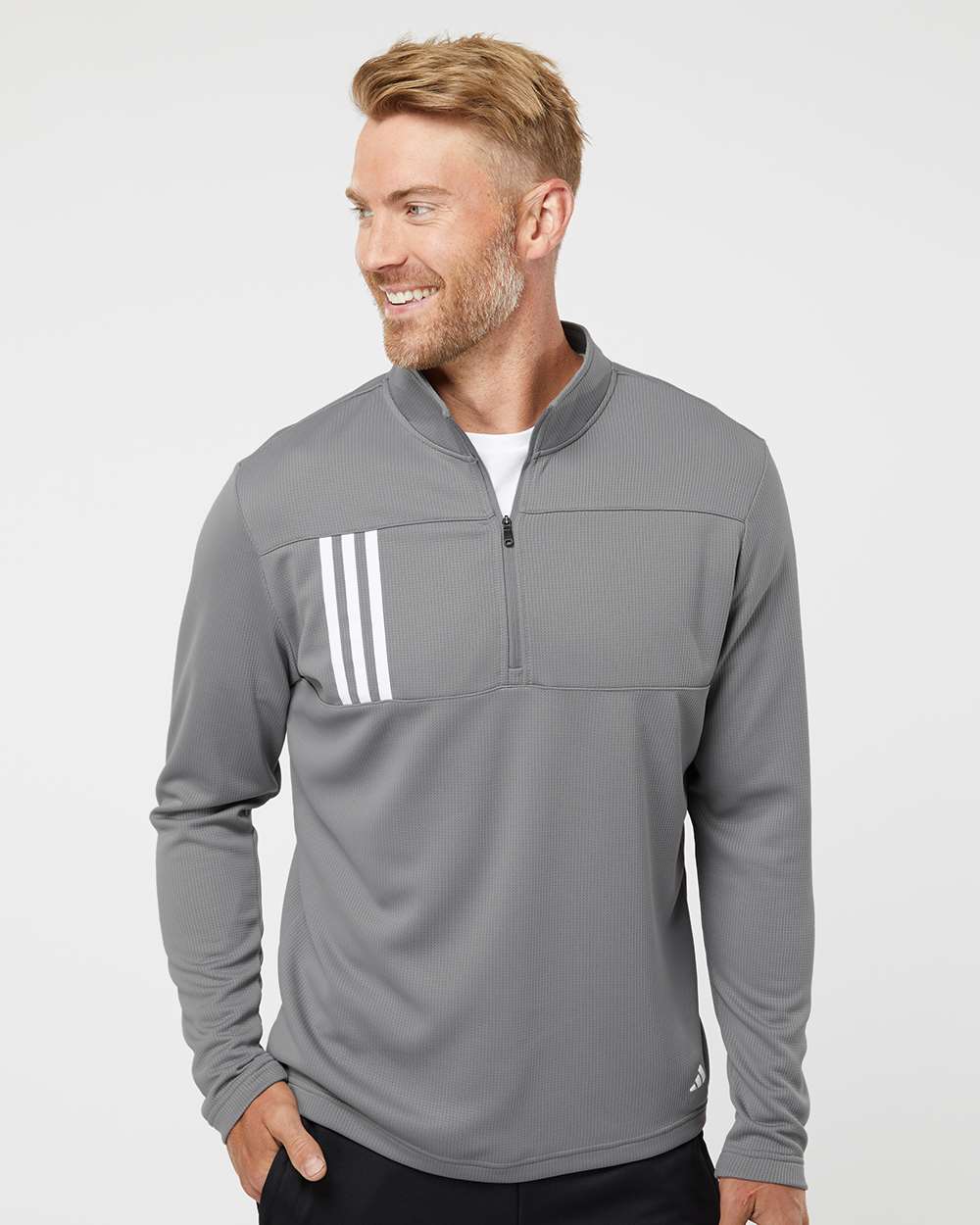 Adidas Men's 3-Stripes Double-Knit Quarter-Zip Pullover