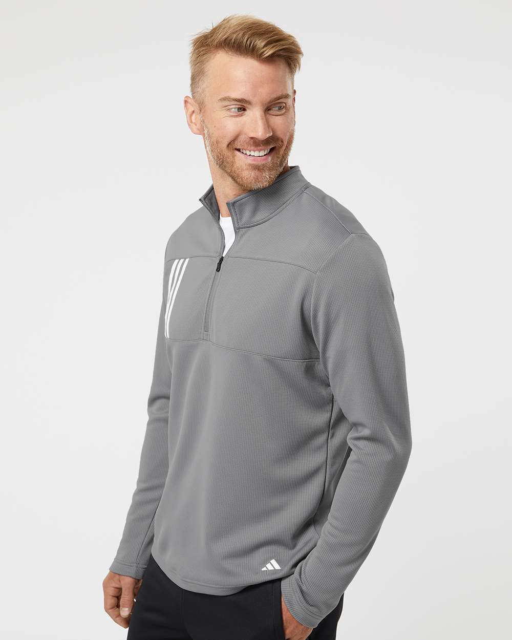 Adidas Men's 3-Stripes Double-Knit Quarter-Zip Pullover