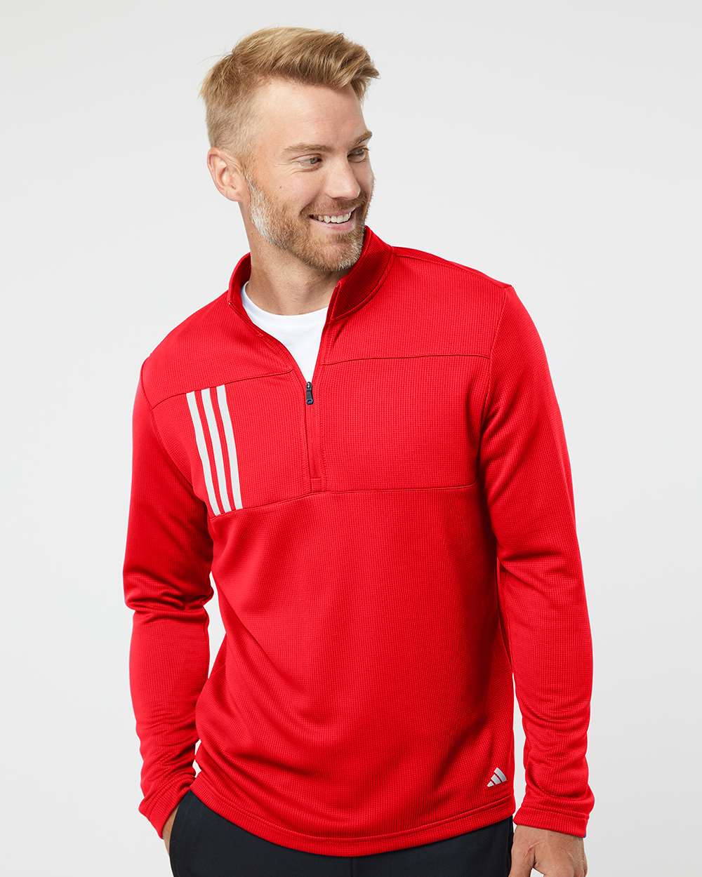 Adidas Men's 3-Stripes Double-Knit Quarter-Zip Pullover