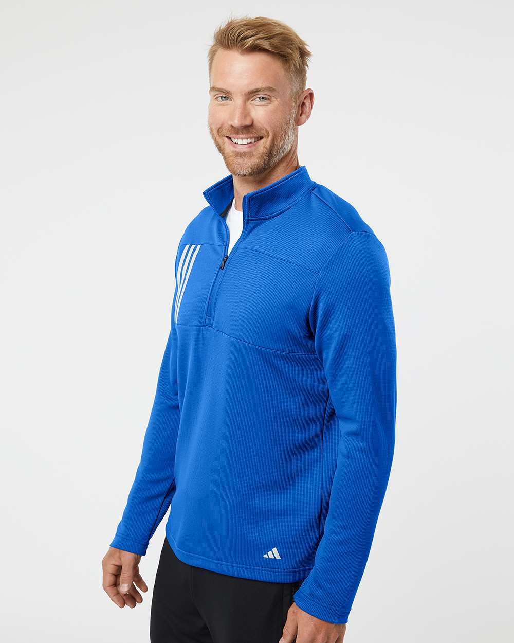 Adidas Men's 3-Stripes Double-Knit Quarter-Zip Pullover