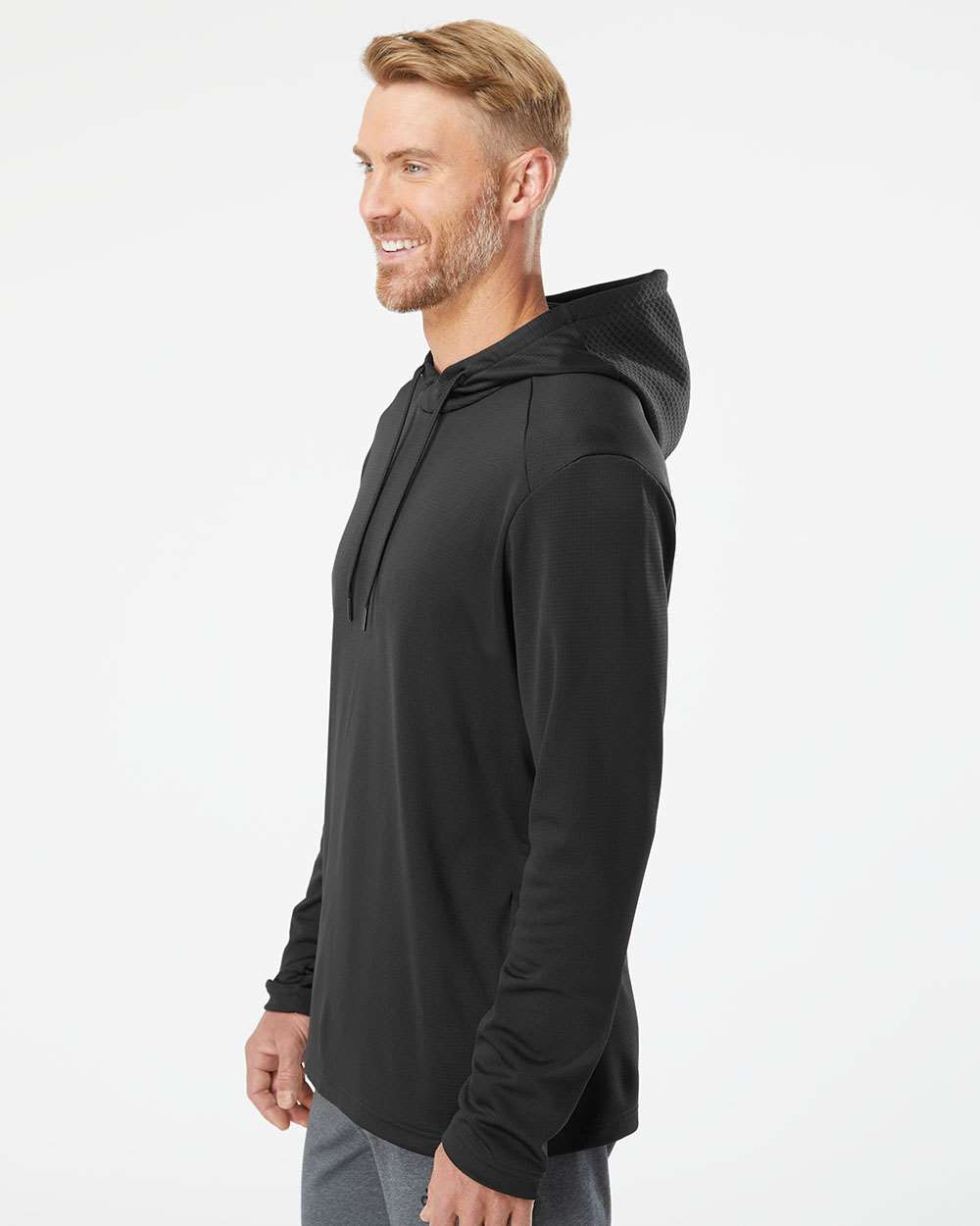 Adidas Men's Textured Mixed Media Midweight Hooded Sweatshirt