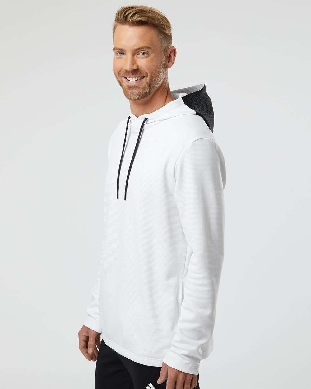 Adidas Men's Textured Mixed Media Midweight Hooded Sweatshirt