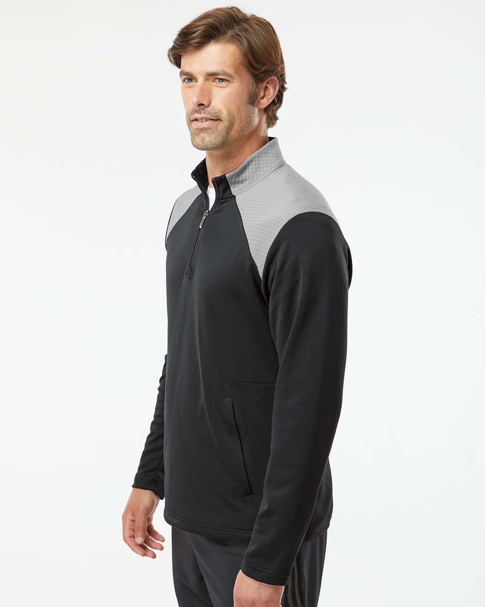 Adidas Men's Textured Mixed Media Quarter-Zip Pullover