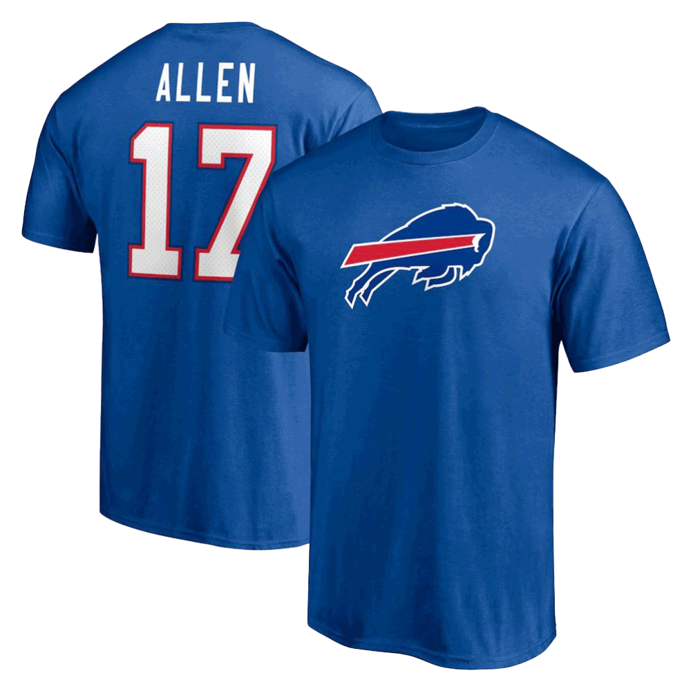 Camiseta Josh Allen con nombre y número de jugador icónico de los Buffalo Bills – Azul 