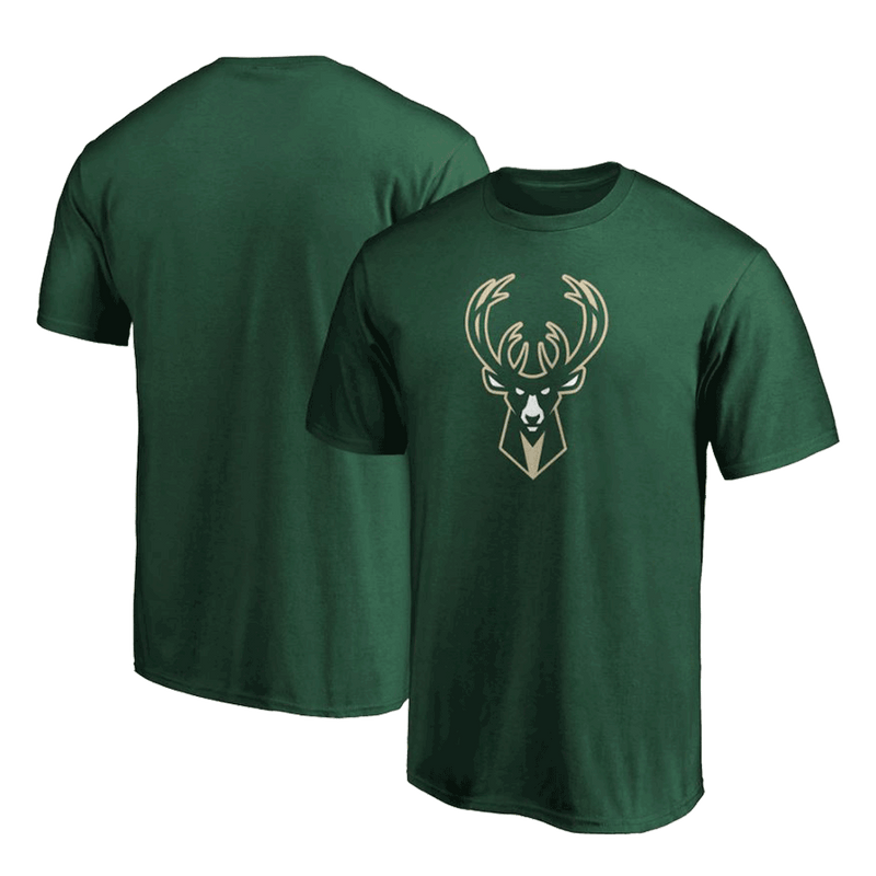 Camiseta verde con el logotipo principal del equipo de los Milwaukee Bucks