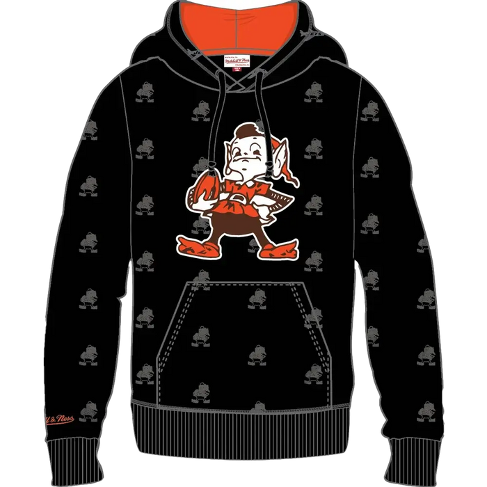 Cleveland Browns Mitchell & Ness All Over Print Fleece Hoodie black color